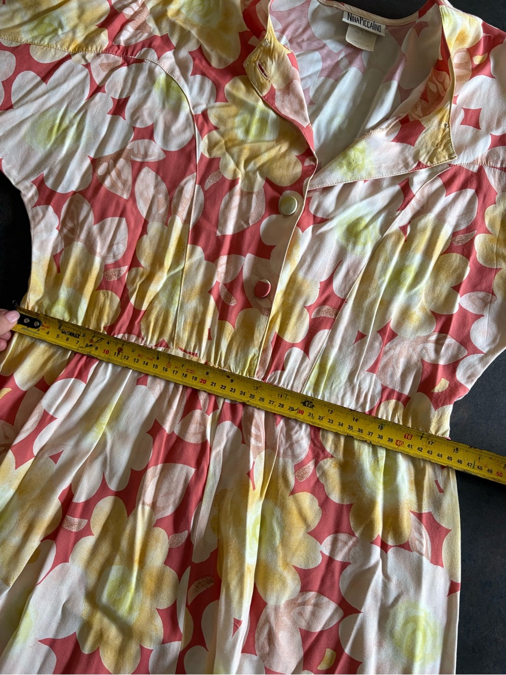 70’s Vintage Nina Piccalino Pink and Yellow Floral Button-Front Maxi Dress Large - Picture 7 of 9